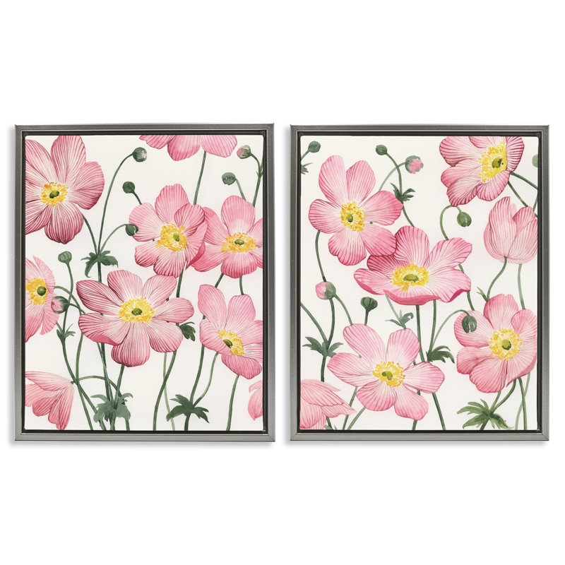 «Pink Sidewalk Anemones», ensemble de 2 toiles flottantes, design par Grace Popp, Cadre flottant gris lustré
