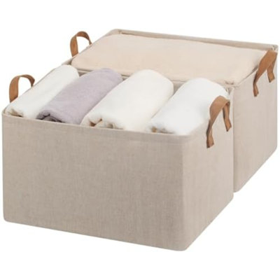 Bacs de rangement, bacs de rangement en tissu pour tablettes, très grands paniers de rangement avec cadre en métal, paniers de rangement et bacs avec poignées, jumbo, brun et beige, paquet de 2