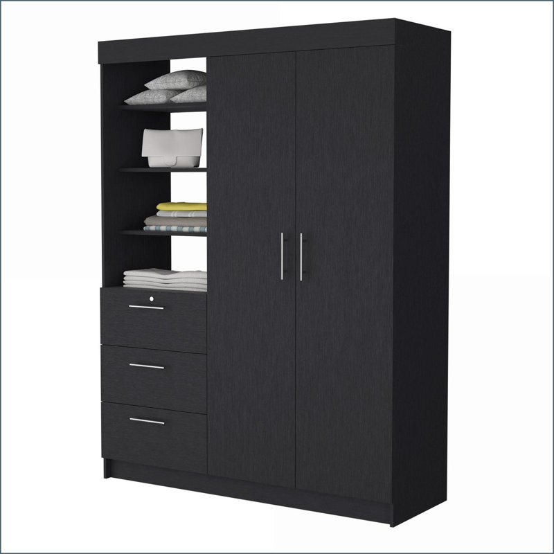 Armoire avec 3 tiroirs, tablette à 3 niveaux et amp; 2 portes | Panneau de particules | Noir