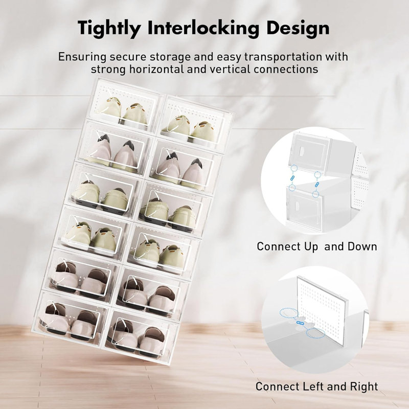 Boîtes de rangement pour chaussures en plastique transparent, paquet de 15 organisateurs de chaussures empilables avec emboîtement, étagère à chaussures pliable avec couvercles pour placard et organisation à domicile