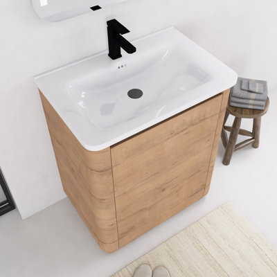 28 Inch Freestanding Bathroom Vanity With Ceramic Sink and Soft-Close Doors