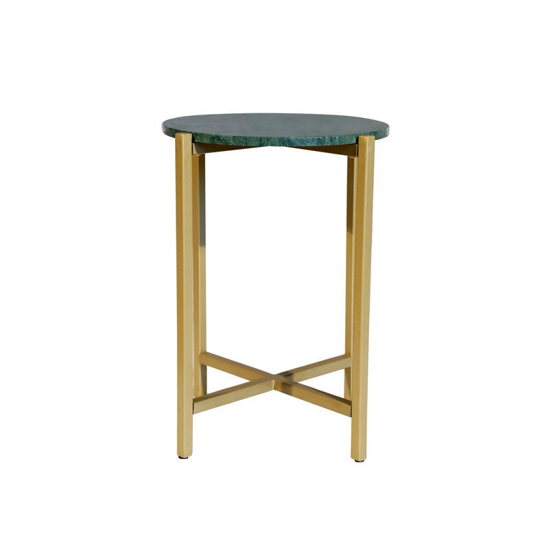 Table d'appoint en marbre, H 21 po x l 17 po x P 17 po, Vert, Doré
