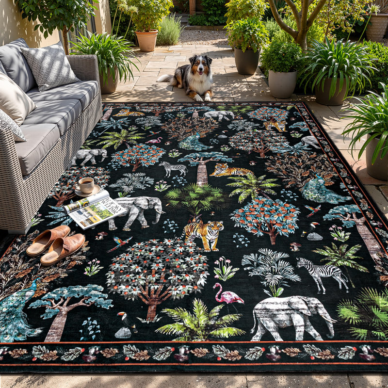 Woven Indoor / Outdoor Rug, Rectangle 8' x 10', Black
