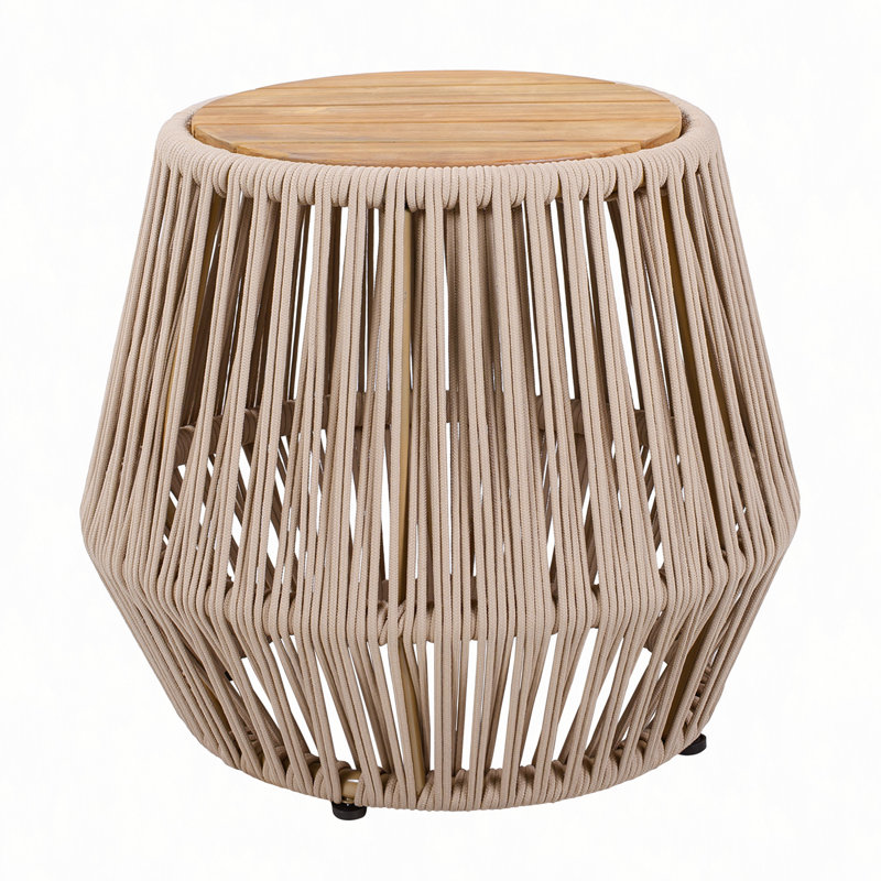 Table d'appoint en bois d'acacia avec base côtière beige pour la terrasse, le jardin, le balcon et l'intérieur