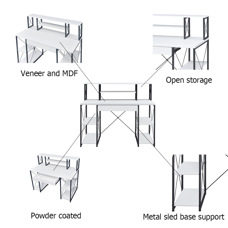 Nawaf Multifunctional Writing Desk, White/Black