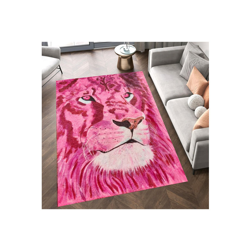 Tapis décoratif à motif de lion rose Northern Collection, Sous-tapis rectangulaire de 3 pi 3 po x 4 pi 11 po