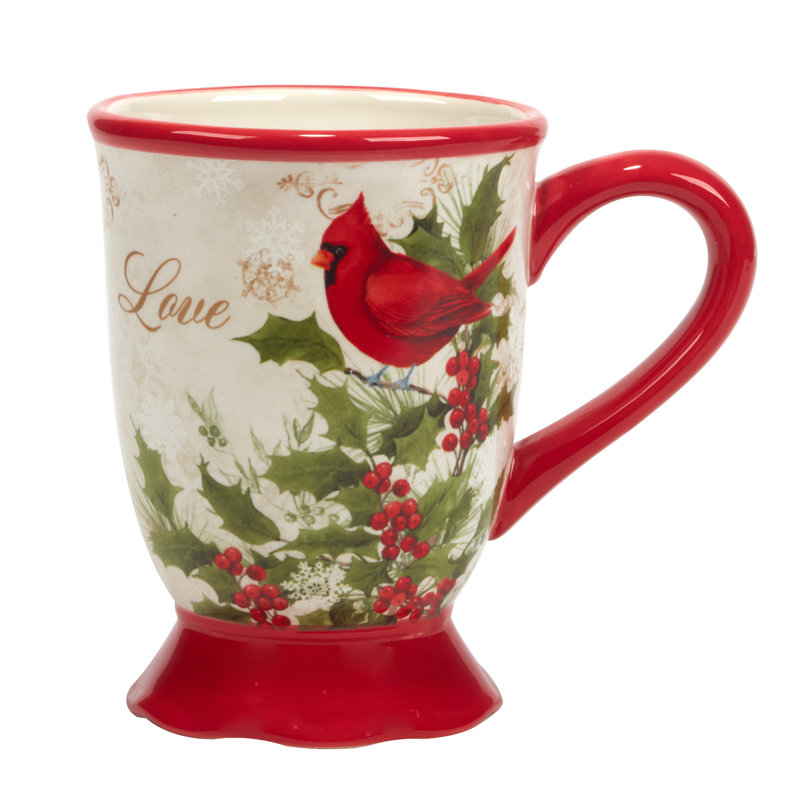 Set of 4 Red Ceramic Christmas Mugs with Winter Design