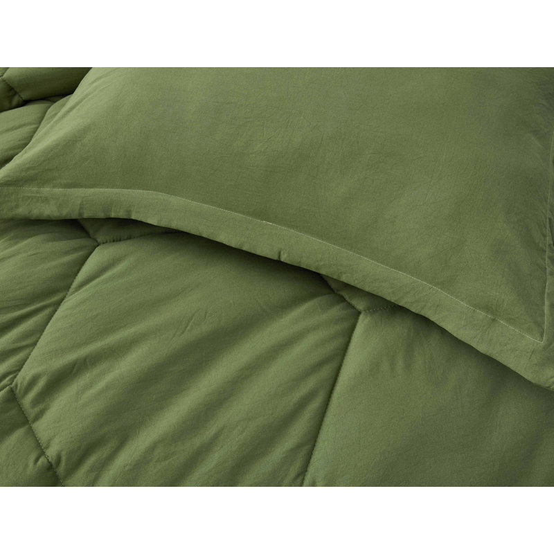 Olive Green Full Microfiber Honeycomb Comforter Set