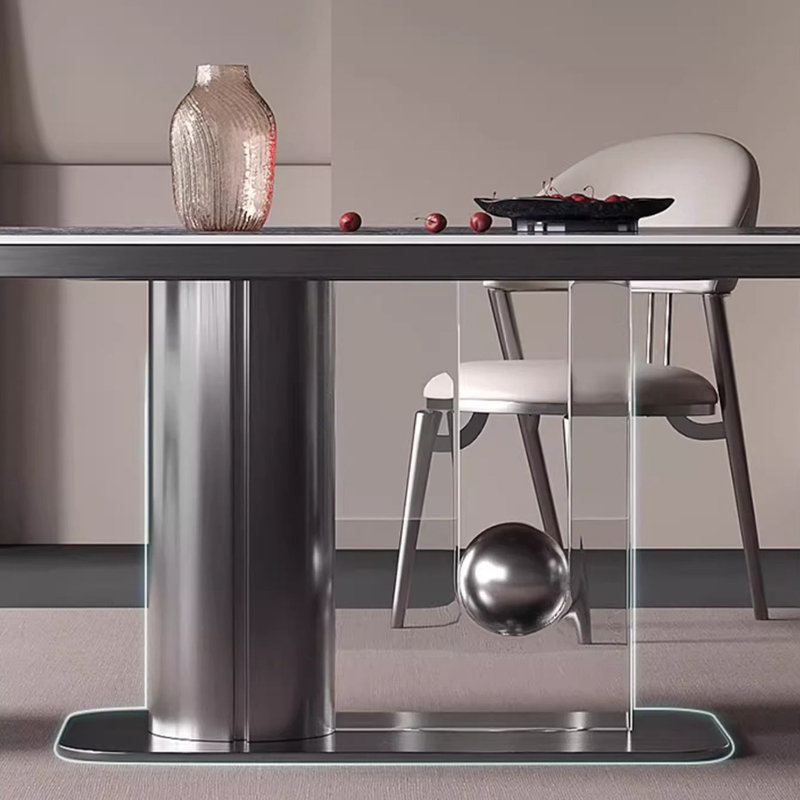 Modern Rectangular Rock Slab Dining Table Sets, 29.5"H x 63"L x  33.4"W