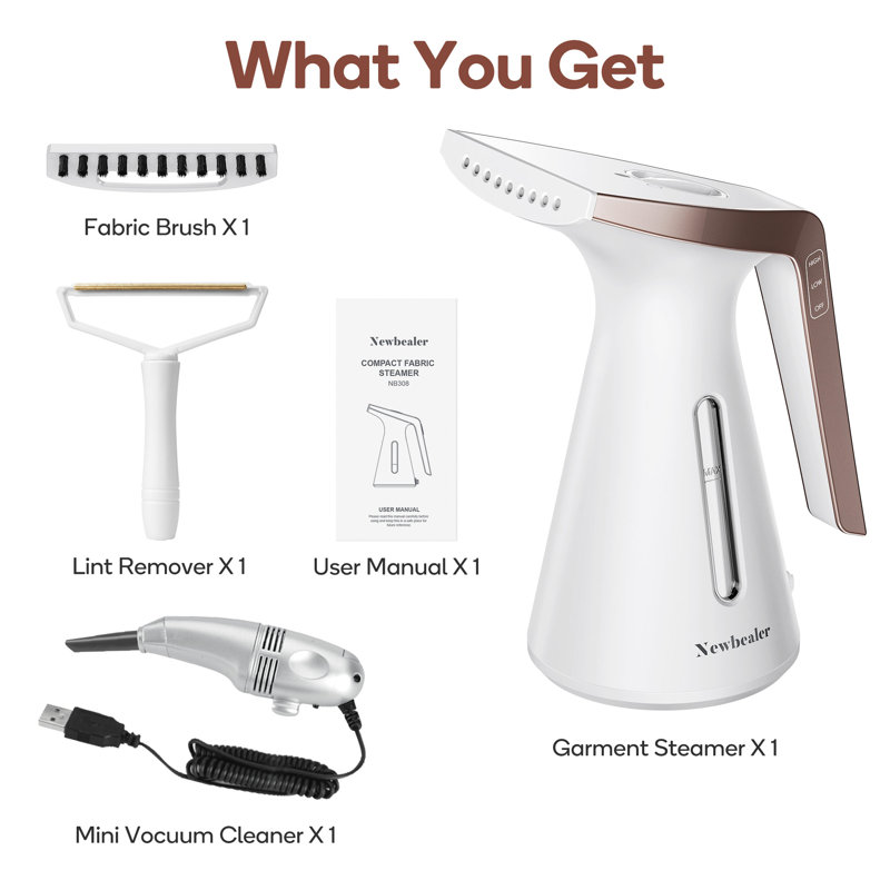 Newbealer Handheld Garment Steamer,2 Level Adjustable Steam Temperature,Vertical Steam,+Mini Handheld Vacuum,Gold