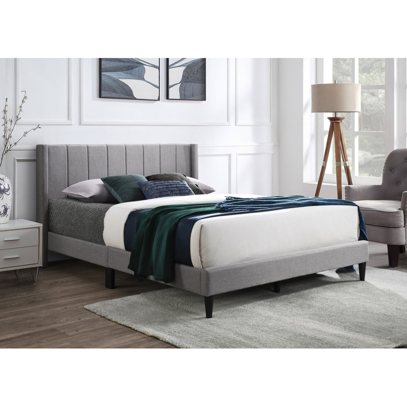 Isabella Wingback Channel Bed Upholstered Wingback Bed, King