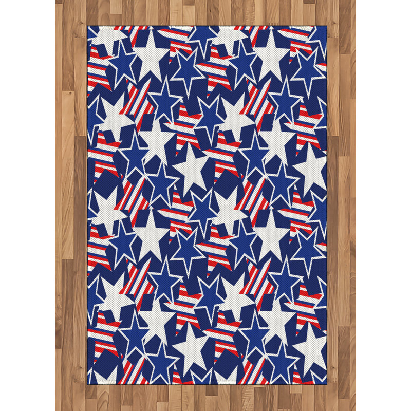 4th of July High Density Long Fiber Poly Threads Decorative Area Rug Carpet, Rectangle 4' x 5'8"