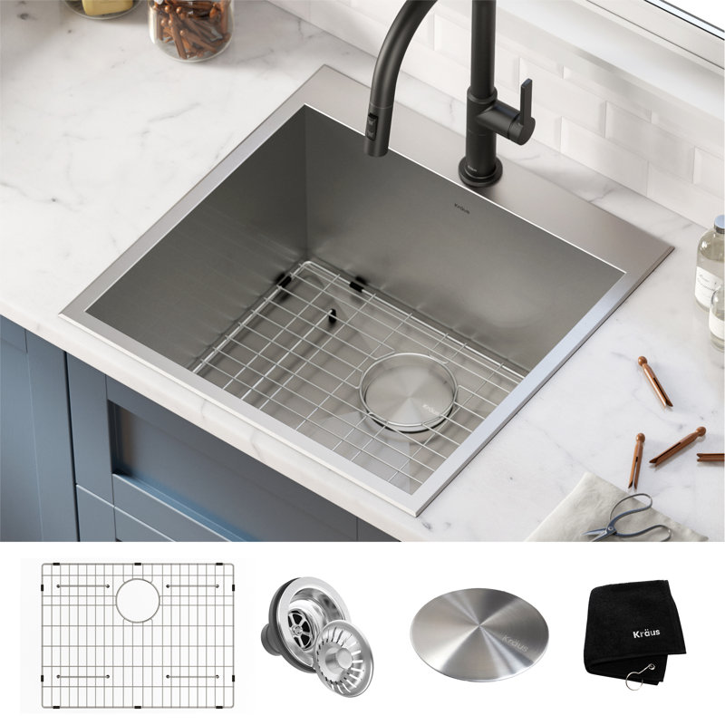 KRAUS Standart PRO Drop In 16 Gauge Bar Stainless Steel Kitchen Sink, 22", Laundry/Utility