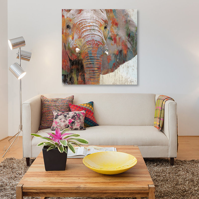 «Paint Splash Elephant» par Nan - impression sur toile tendue, H 12 po x l 12 po x P 0,75 po, Toile tendue