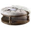 Table basse ronde en bois de style rustique avec pieds tournés et tablette ouverte en chêne antique (table incluse seulement)-478728599