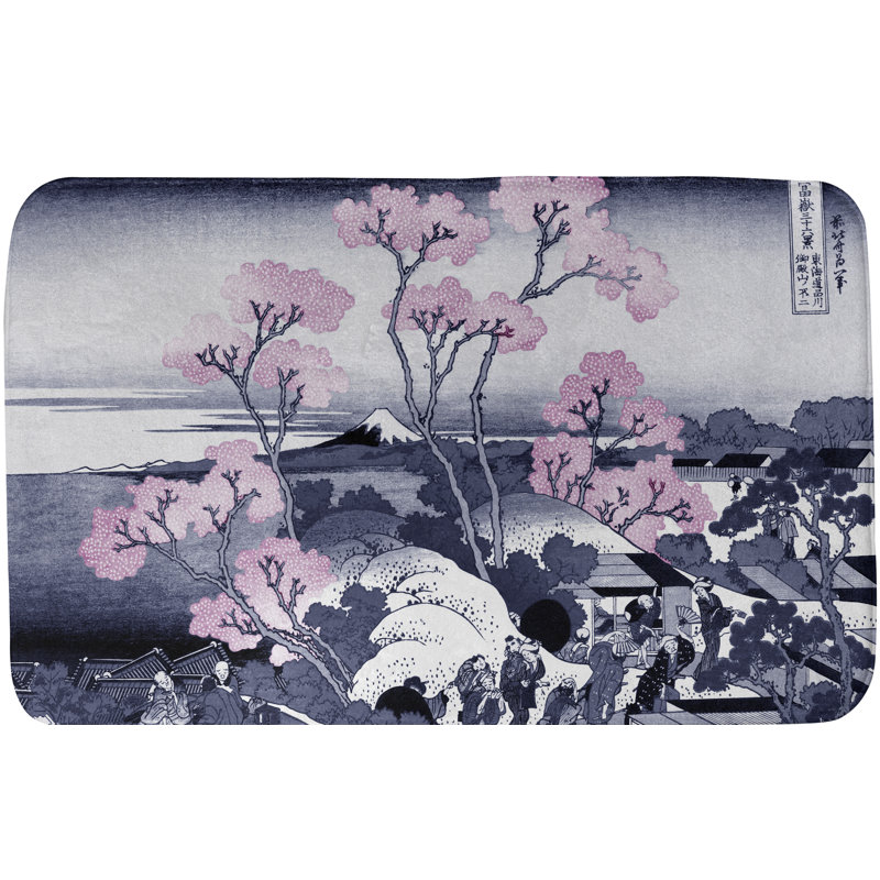 Tapis pour salle de bain Mt. Fuji, l 21 po x L 34 po, Rose / bleu / gris