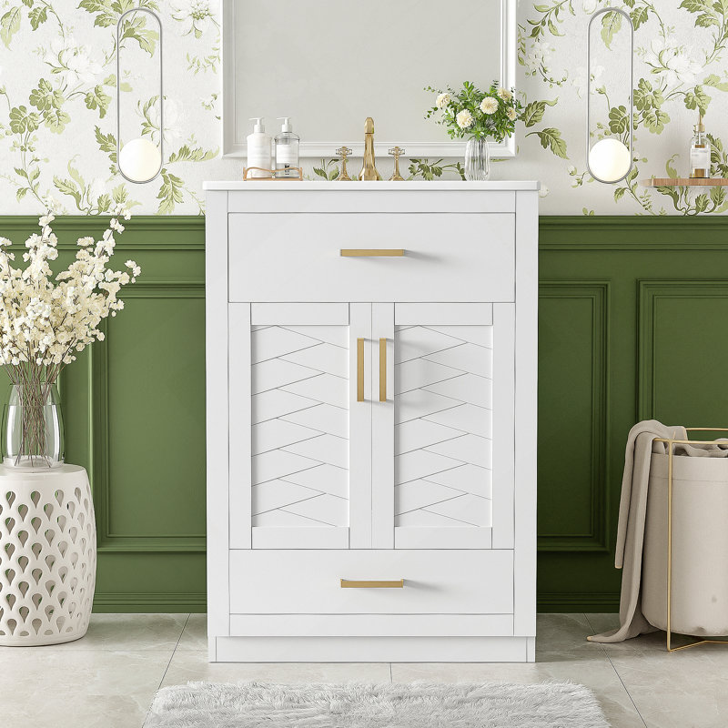 Meuble-lavabo de 24 pouces avec lavabo en céramique intégré, rangement spacieux et conception moderne pour les petites et moyennes salles de bain