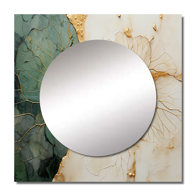 Terina - Green Gold Minimalism Poteries I Abstract Spirals Square Living Room Wall Mirror Art, 23" x 23"