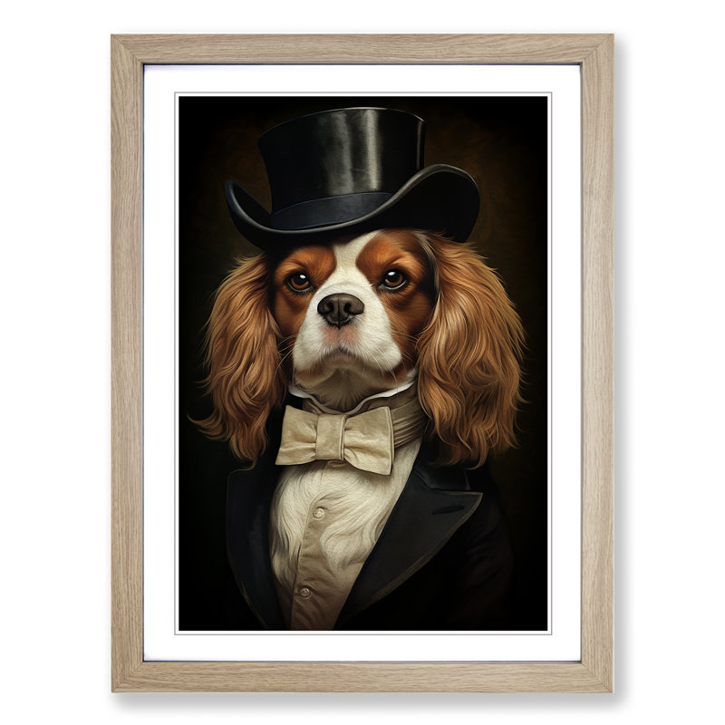Cavalier King Charles Spaniel Tachisme - Single Picture Frame Print on Wood, 46cm H x 34cm W x 2cm D, Oak
