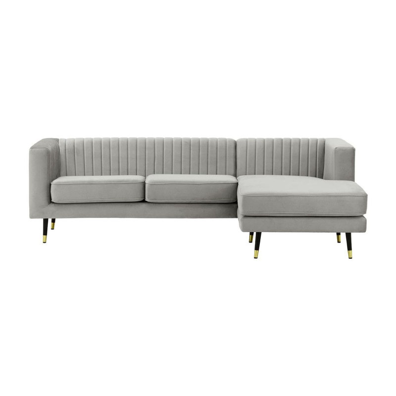 Monaville 4 Seater Velvet Sofa & Chaise, Grey, Right Hand Facing