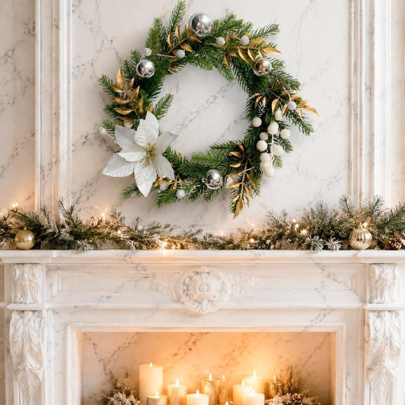 Couronne de poinsettia de Noël 20,47 po