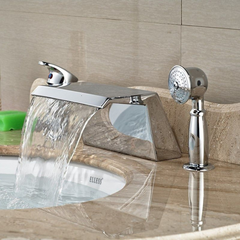 Robinet de baignoire chromé avec douche à main Waterfall