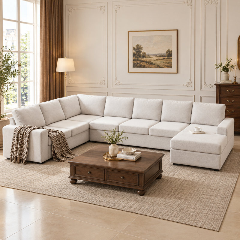 Oversized 7-Seater Modular Sectional Sofa,U Shaped Cloud Couch With Chaise