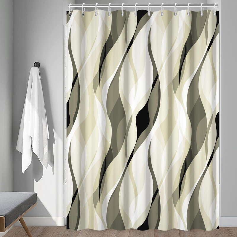 Light Green Pack of 1 Modern Abstract Striped Shower Curtain Set with Hooks, 243.84"H x 182.88"W