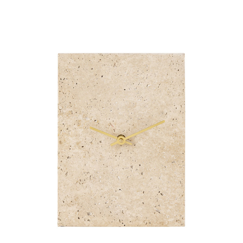 Light Travertine Rectangle Shaped Marble Table Clock Large, 17" H x 13" W x 13" D, Cream