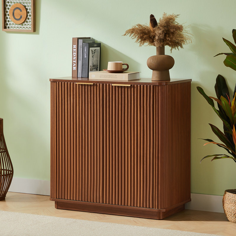 31.5'' Buffet Cabinet Sideboard with Storage Curved wave Design for Bedroom, Living Room, Hallway, Walnut