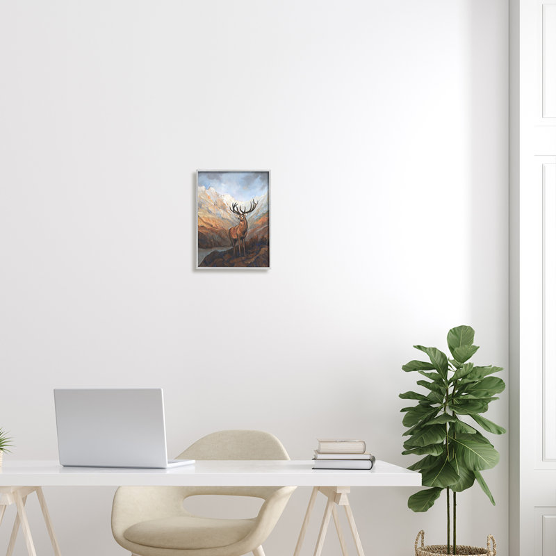 Chevreuil sauvage à couper le souffle vue sur la montagne - Peinture, H 14 po x l 11 po x P 1,5 po