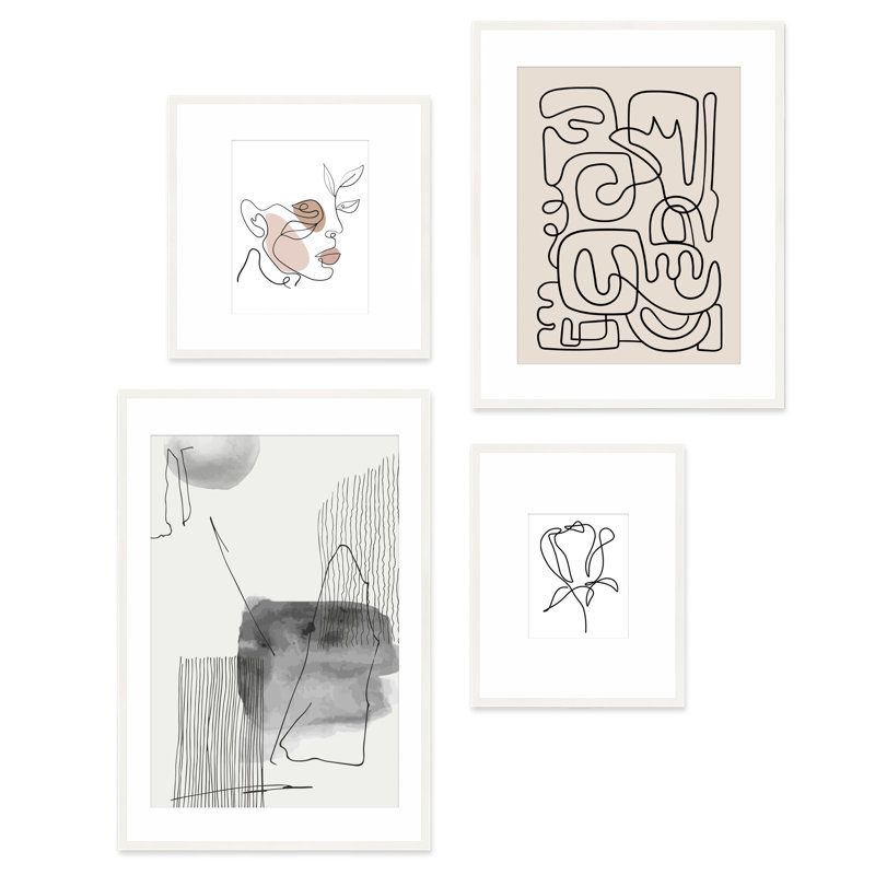 Capullo Wood Picture Frame - Set of 4 with Mat, White