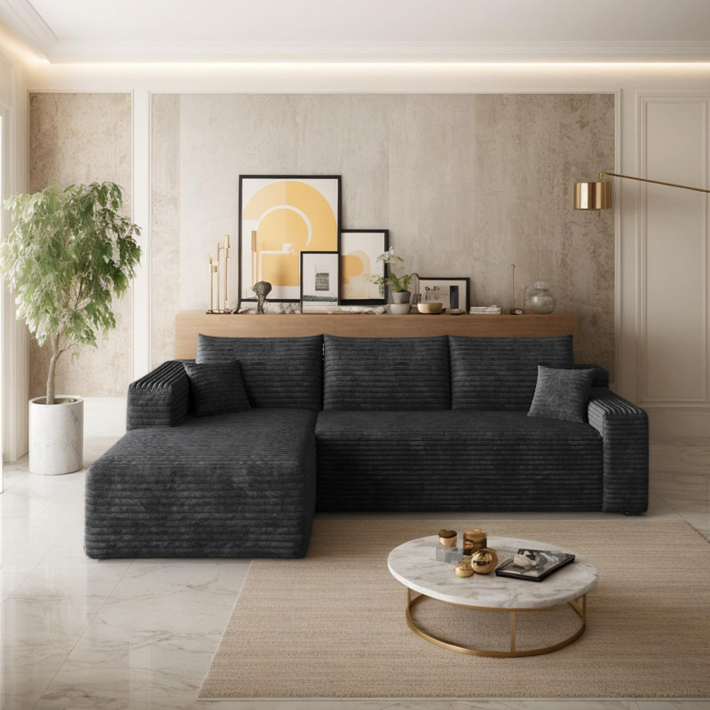  94" Corduroy Upholstered Boneless Couch with Chaise, L Shape Modular Sectional Compression Sofa with Deep Seat, No Assembly Required, Modern Cloud Sectional Couches for Living Room, Office, Apartment