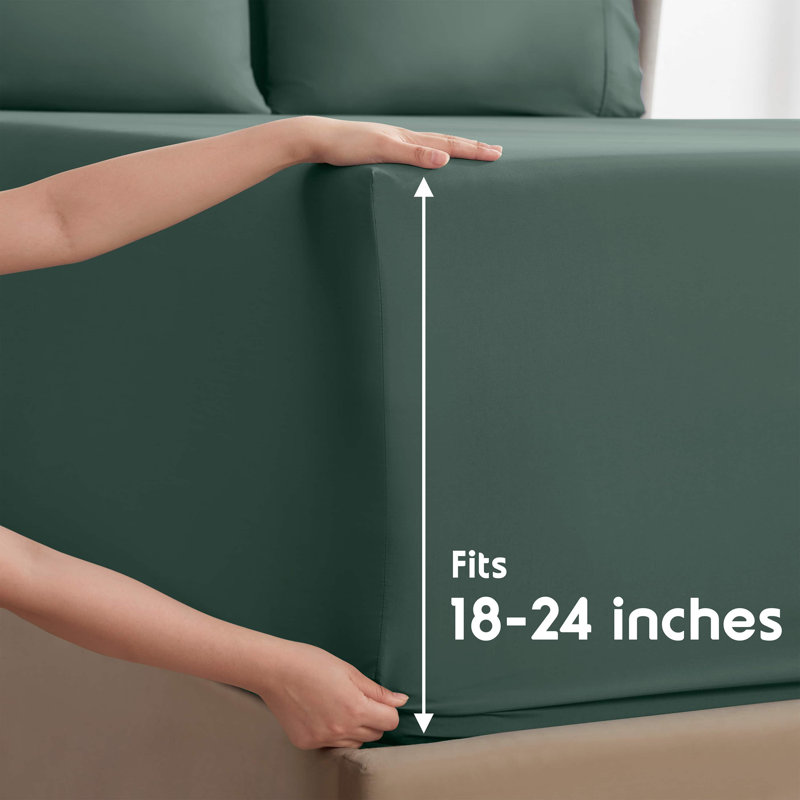 Luxury 6-Piece Double-Brushed Microfiber Deep Pocket Sheet Set – Fits Mattresses Up to 24”, Forest Green
