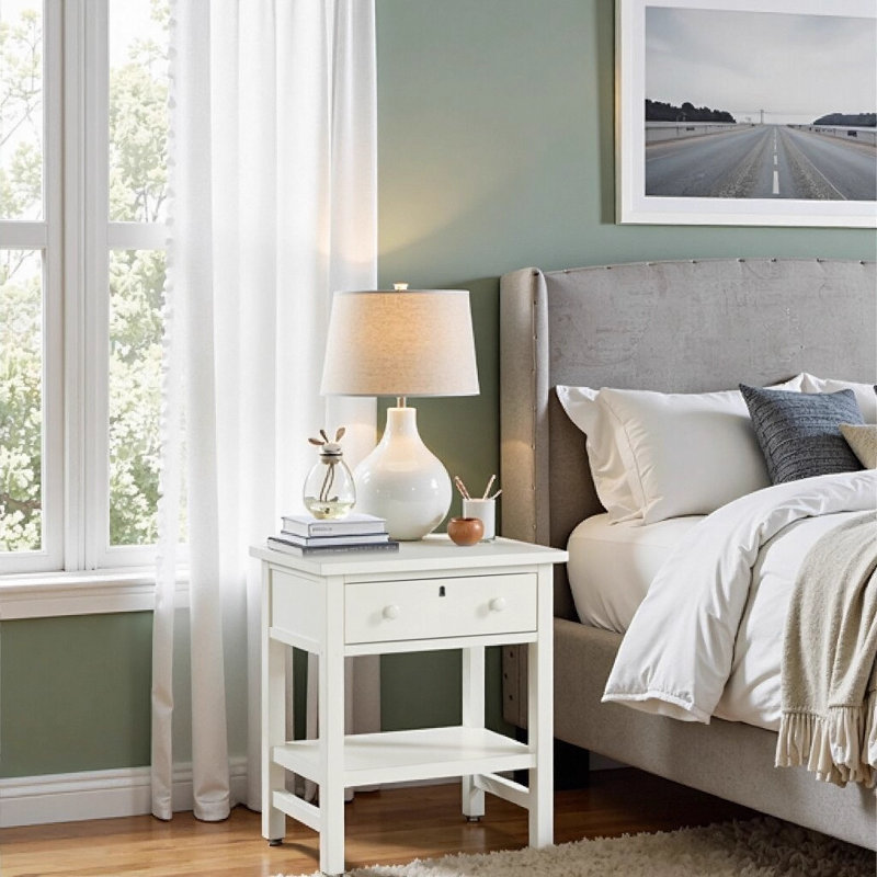 Table de chevet avec tablette ouverte Finley, Blanc