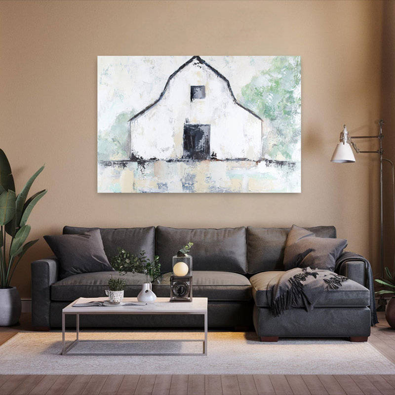 Rustique grange, architecture abstraite, art contemporain, H 40 po x l 60 po