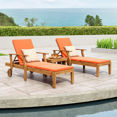 Sonntag Outdoor Acacia Wood Chaise Lounge with Table , Cushion Included
