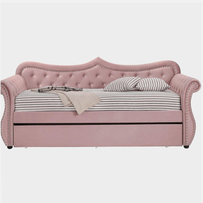 Pink Upholstered Twin Daybed with Trundle