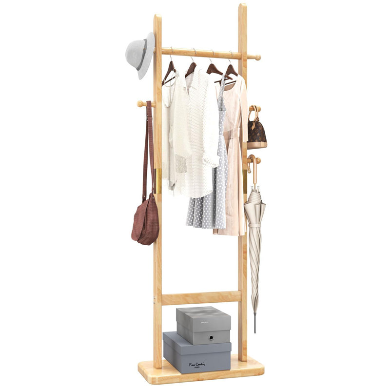 Solid Wood Freestanding 5 - Hook Coat Rack With 5 Hooks, Natural