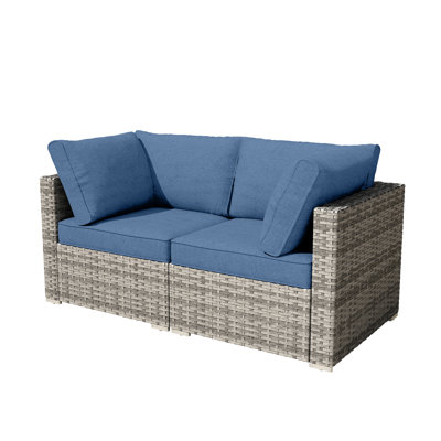 2-Person Outdoor Sectional With Cushions,All-Weather Wicker Patio Loveseat by Ebern Designs