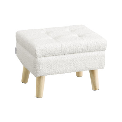 Square Storage Ottoman 15.7X11.8X11.4 Inch Cream White Teddy Fleece Foot Stool With Flip Top For Hallway Living Room Bedroom