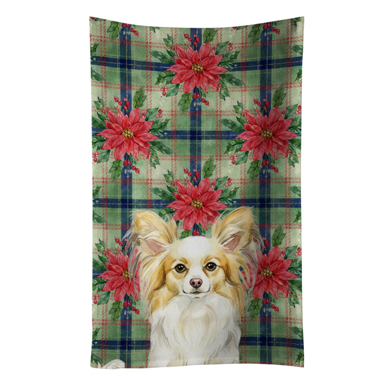 Lemon and White Papillon Christmas PoinsettIas Kitchen Towel, Lemon/White Papillon