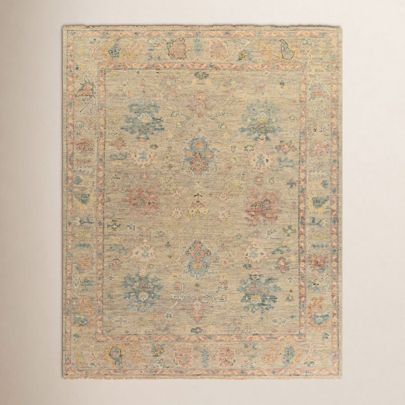 Newham Wool Oriental Area Rug in Pink, Rectangle 4' x 6'