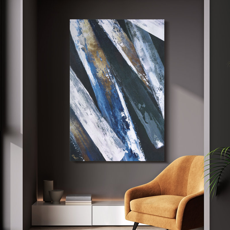 «Silver Cascade», œuvre d'art abstraite sur toile chagrin argentée