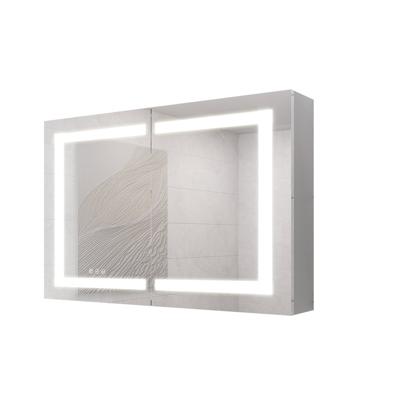 Armoire à pharmacie murale 36 po x 24 po avec miroir, portes doubles, désembueur, éclairage à intensité variable et tablettes intérieures