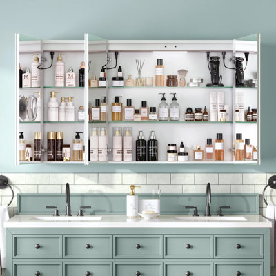 Recessed or Surface LED Mirror Medicine Cabinet, Defogger, Touch Sensor, Dimmer, Outlets and USBs