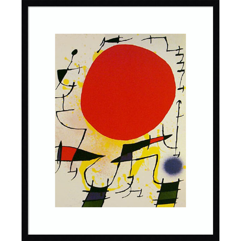 " Le Soliel Rouge (The Red Sun) " by Joan Miro Painting Print, Noir Black Framed, 34" H x 28" W