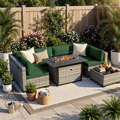Ensemble de conversation modulaire d'extérieur 8 pièces avec table et coussins pour foyer au propane
