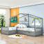Lit plateforme simple avec 3 tiroirs de rangement - Lit simple en forme de L en bois massif, gris-1185293565
