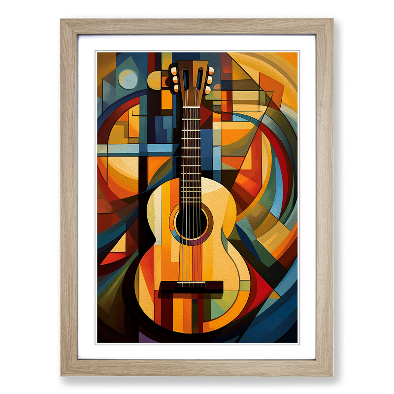Acoustic Guitar Orphism No.2 - Framed Print, 46cm H x 34cm W x 2cm D, Oak